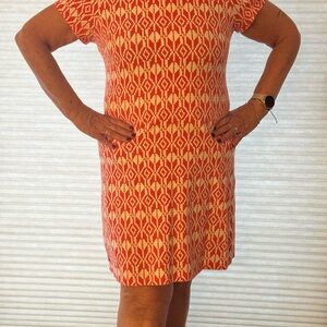Geometric Orange and  White Dress